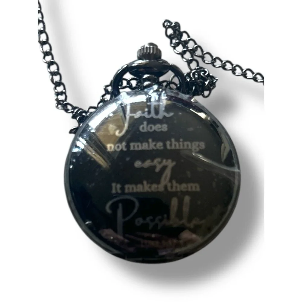 New Pocket Watch With Inspirational Quote Bible Luke 1:37 Faith